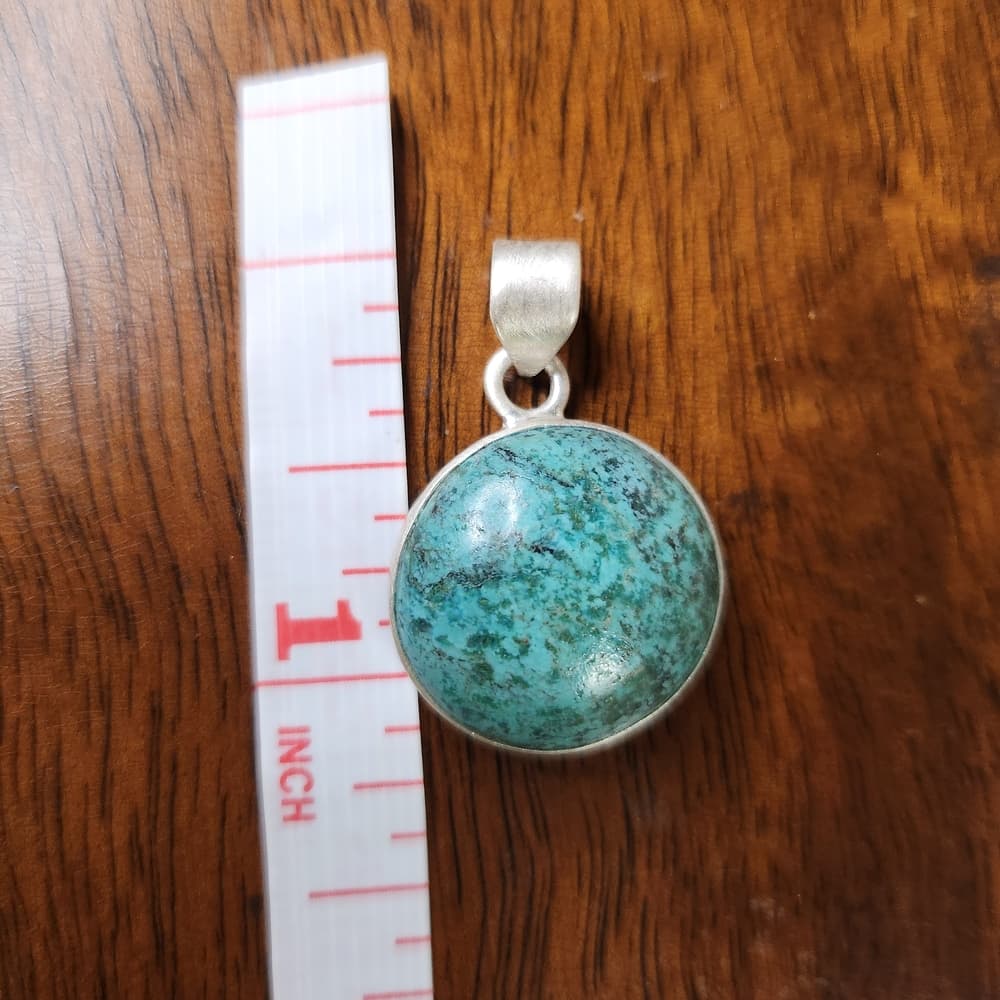 Sterling Silver Round Natural Turquoise Domed Pendant Minimalist Southwestern - Thumbnail 8