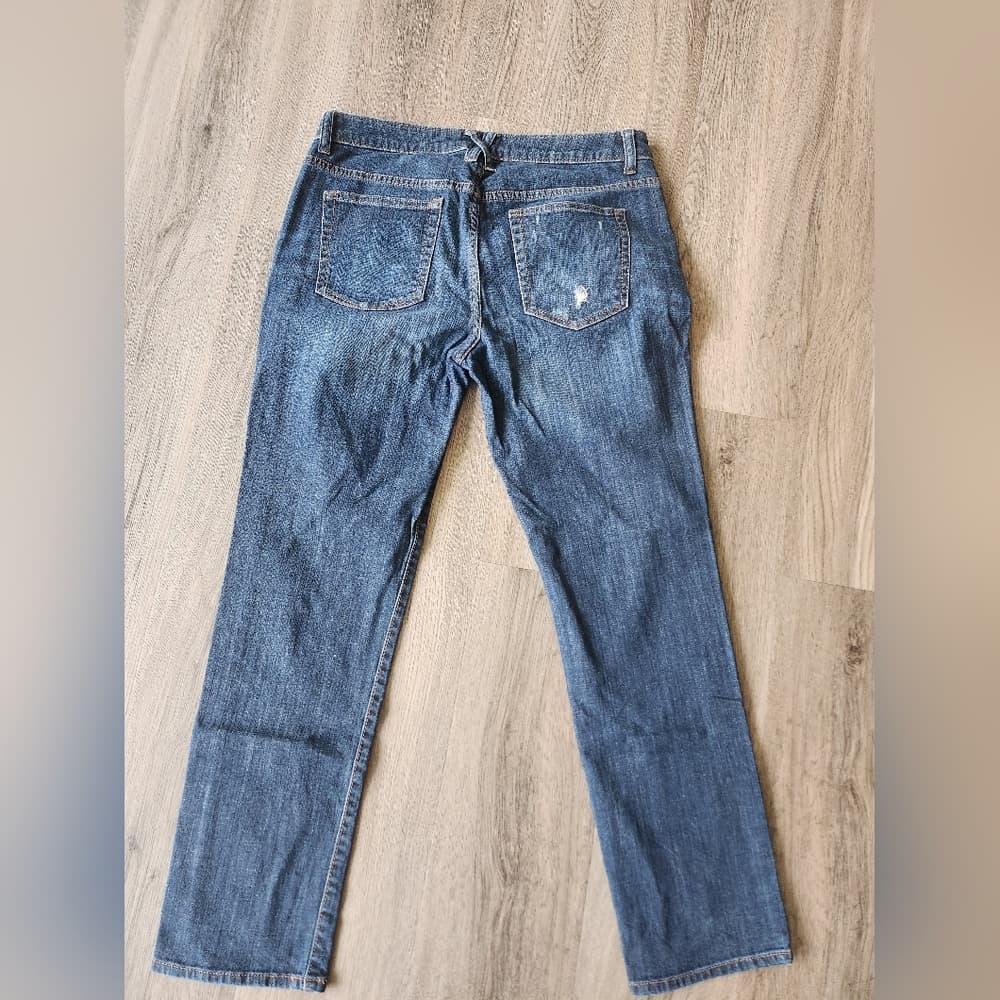 Jennifer Lopez Boyfriend Dark Blue Denim Jeans Whiskering Distressed