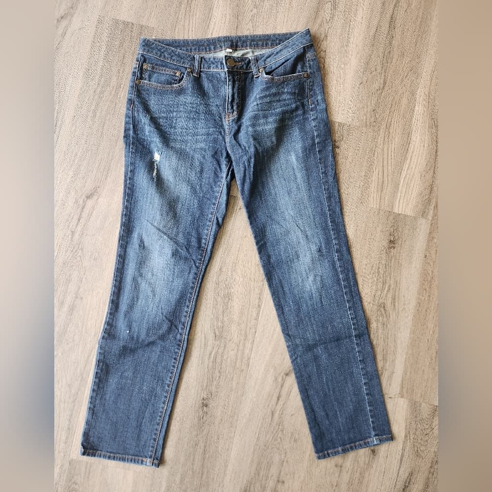 Jennifer Lopez Boyfriend Dark Blue Denim Jeans Whiskering Distressed - Thumbnail 9