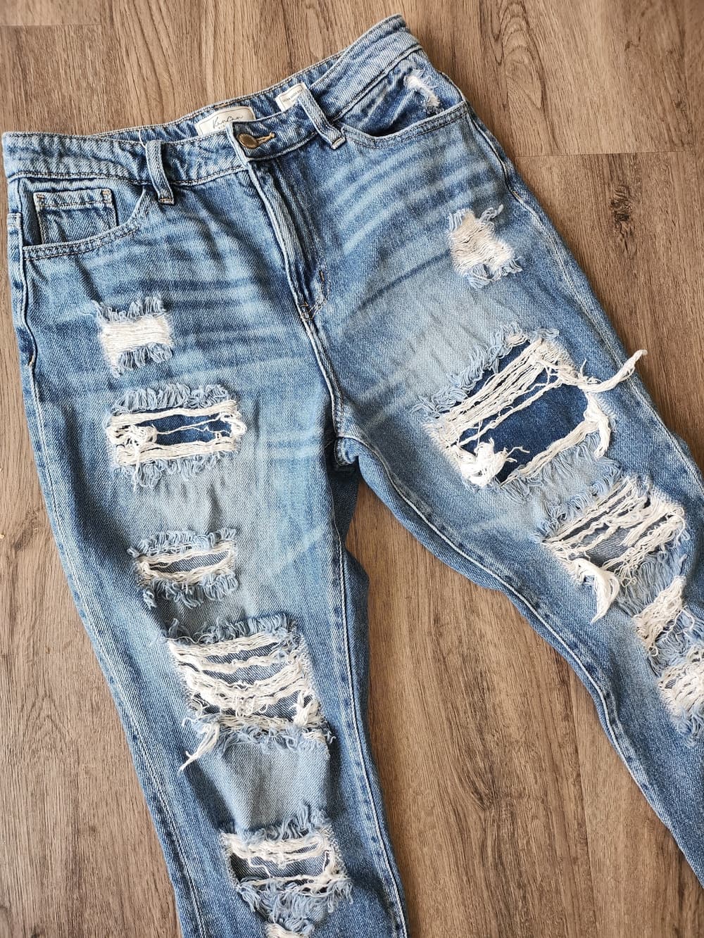 KanCan Ultra High Rise Taper Light Blue Distressed Jeans
