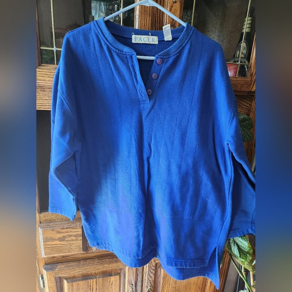 Mens Vibrant Blue Vintage Pacer Pullover Sweater 3/4 Sleeve - Thumbnail 2