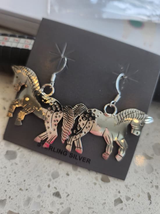 Native Handmade Signed Sterling Silver Horse Dangle Statement Earrings - Thumbnail 6