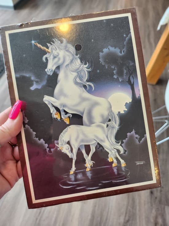 Vintage 1986 White Unicorn Artwork Print with Moonlit Scene - Thumbnail 9
