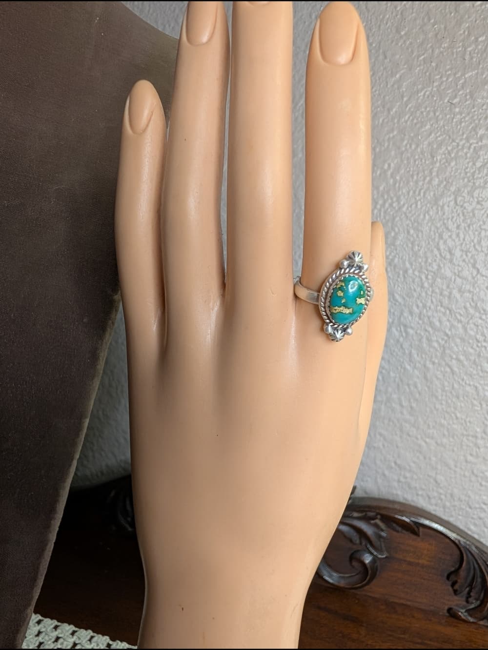 Sterling Silver Emerald Valley Turquoise Ring Adjustable - Size 7 Oval