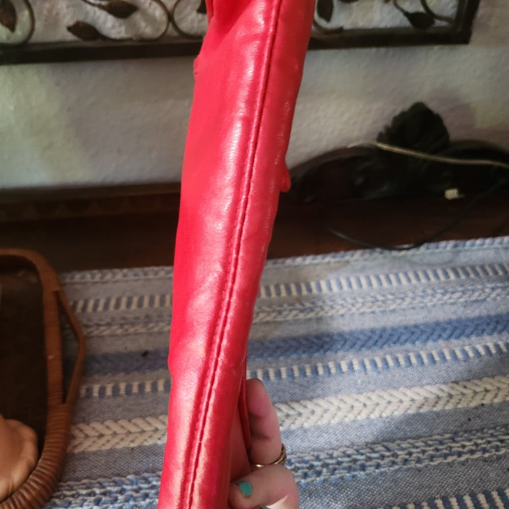 1980s Vibrant Red Leather Clutch Bag - Thumbnail 7