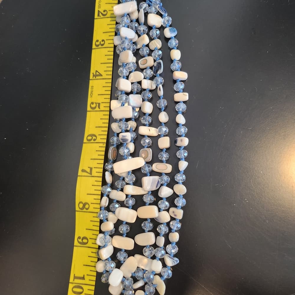 Sparkly White Mother Of Pearl And Abalone and Blue Crystal Beaded Necklace - Thumbnail 4