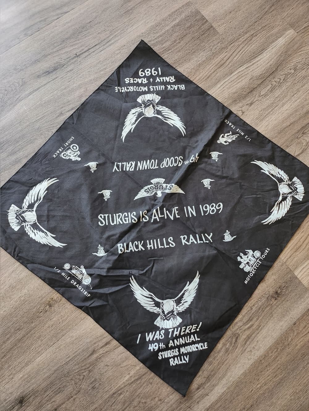 Sturgis 1989 Black Rally Bandana - Black & White - Thumbnail 9