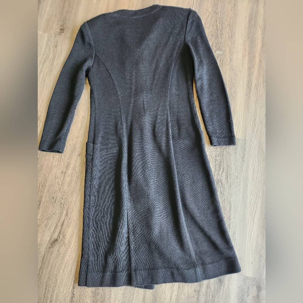 Vintage 1980s Leslie Fay Black Dress Gold Accent Union Label - Thumbnail 8