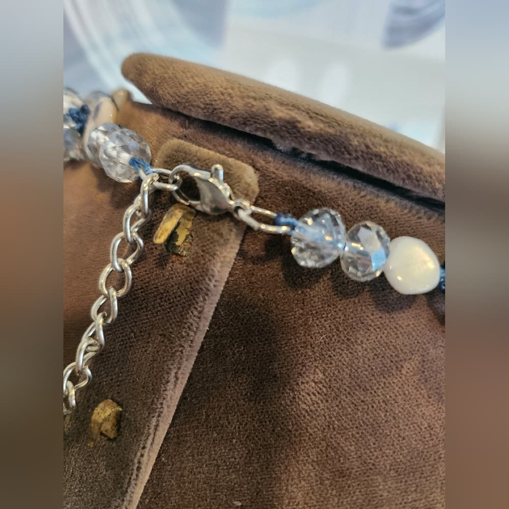 Sparkly White Mother Of Pearl And Abalone and Blue Crystal Beaded Necklace - Thumbnail 3