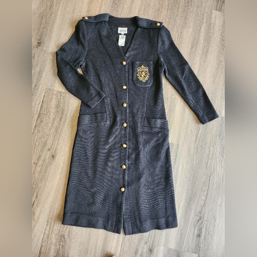Vintage 1980s Leslie Fay Black Dress Gold Accent Union Label - Thumbnail 14