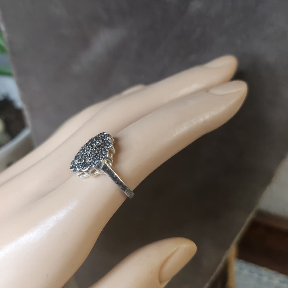 Sterling Silver Floral Marcasite Cluster Ring - 925 Size 5.5 - Thumbnail 4