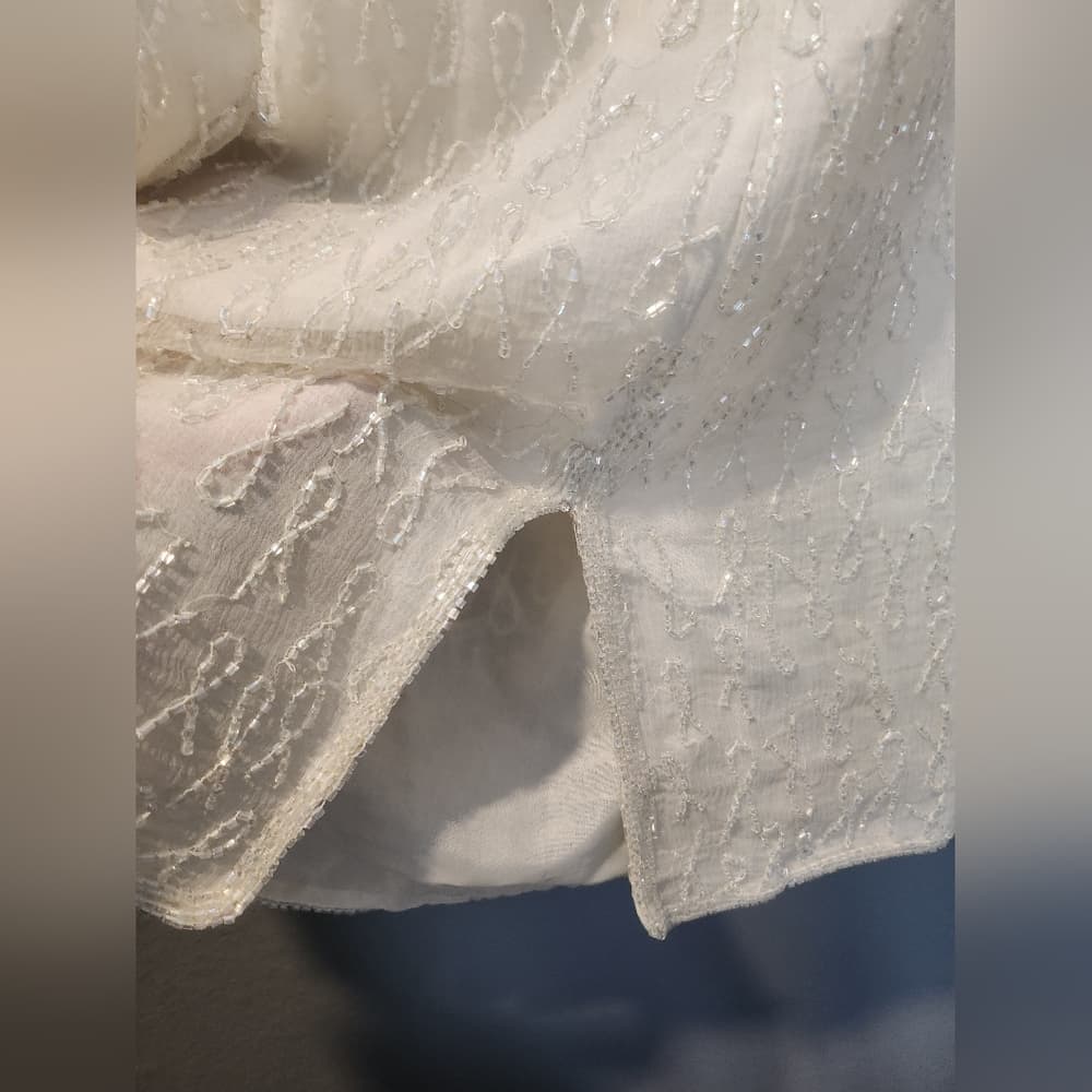 Silky Nites White Ivory Silk Fully Beaded 1980s Formal Dress - Thumbnail 15