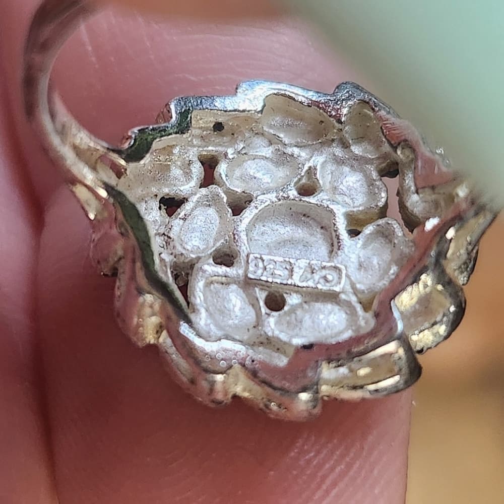 Sterling Silver Floral Marcasite Cluster Ring - 925 Size 5.5 - Thumbnail 8
