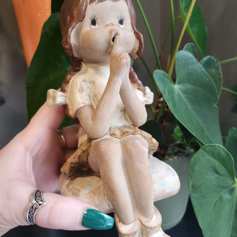 Charming Vintage Ceramic Cute Girl Shelf Sitter Figurine - Thumbnail 2