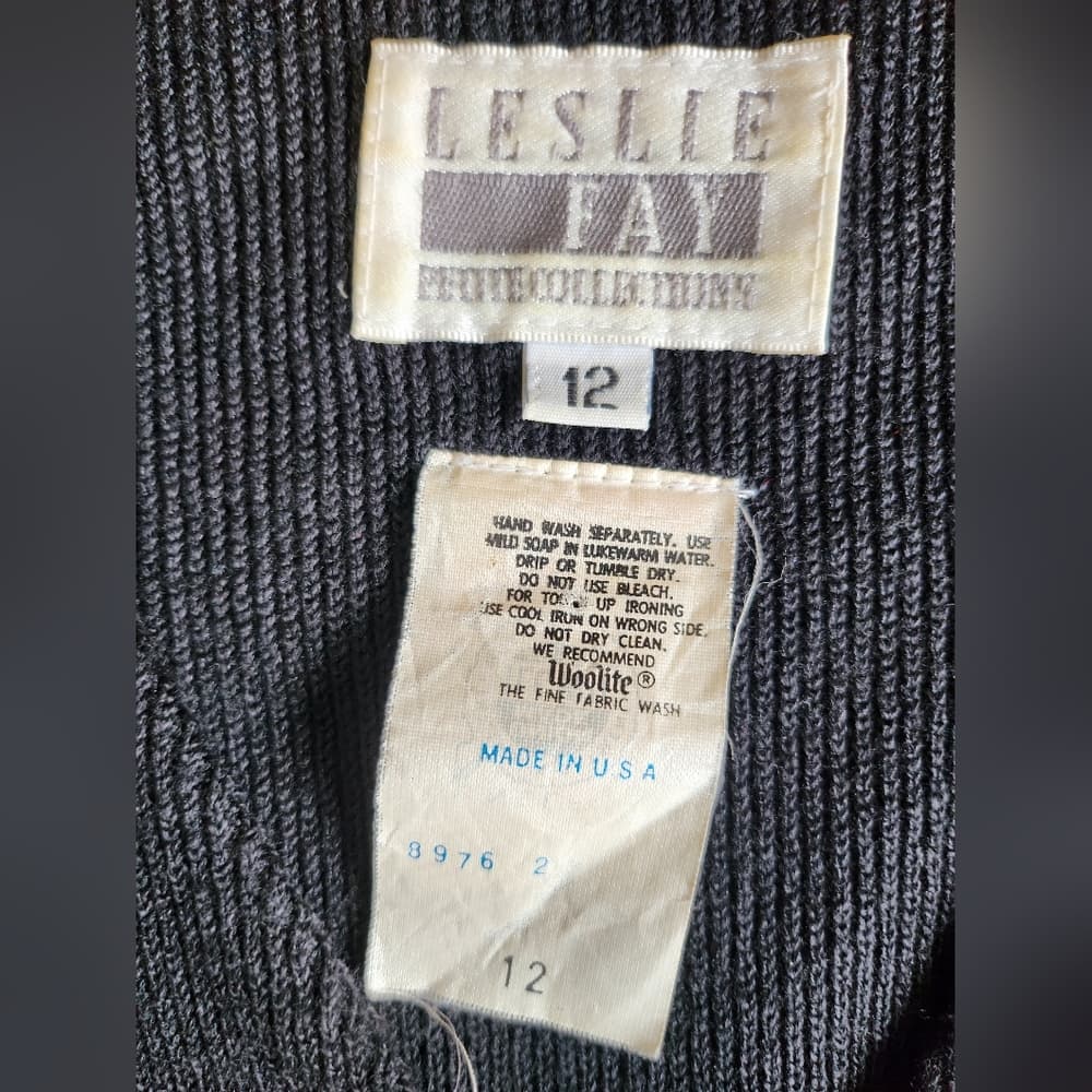 Vintage 1980s Leslie Fay Black Dress Gold Accent Union Label - Thumbnail 5