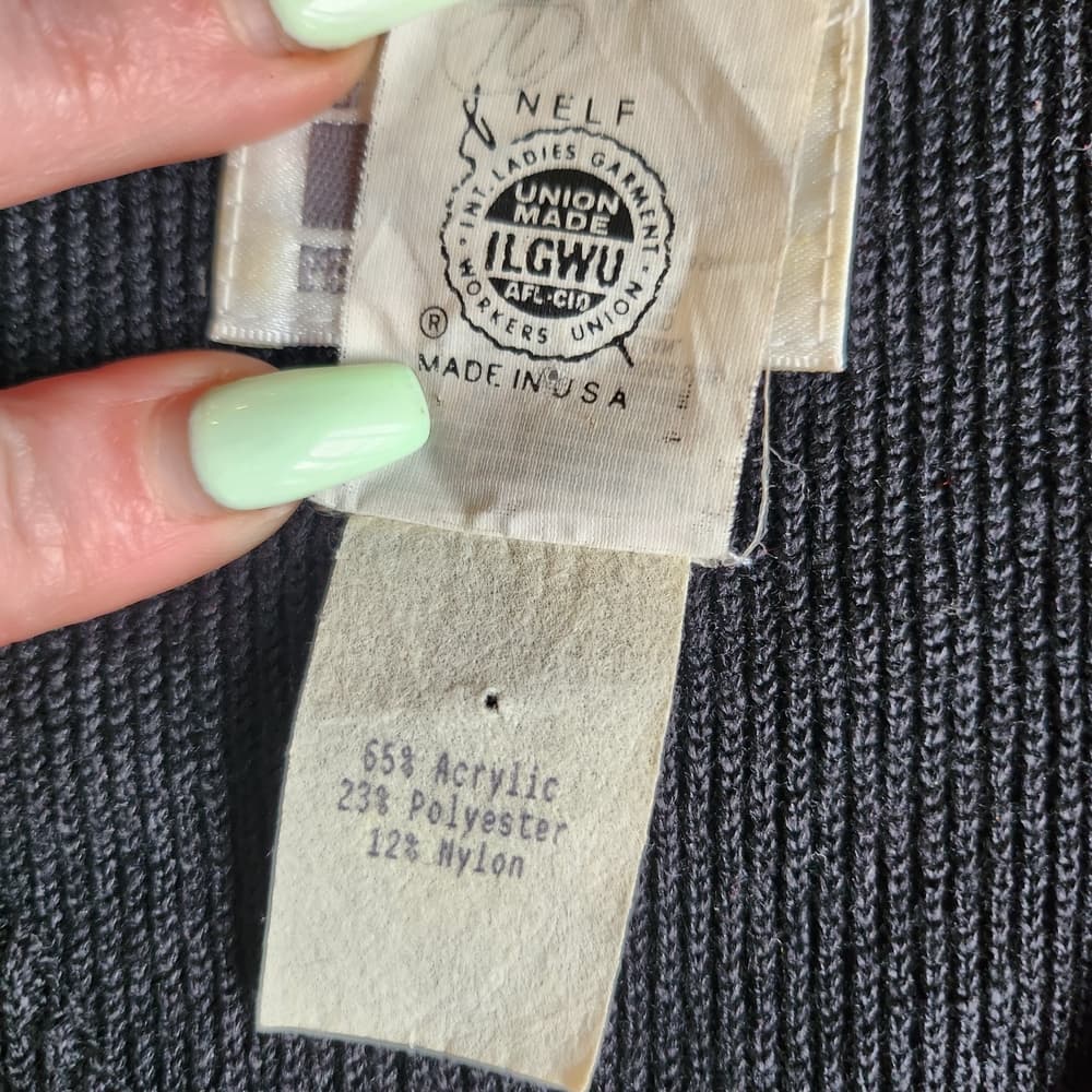 Vintage 1980s Leslie Fay Black Dress Gold Accent Union Label - Thumbnail 6