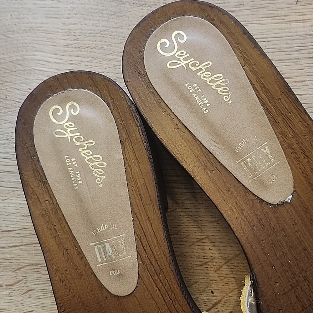 Seychelles Mustard Yellow Suede Slide Mules Studded Wood Made In Italy - Thumbnail 3