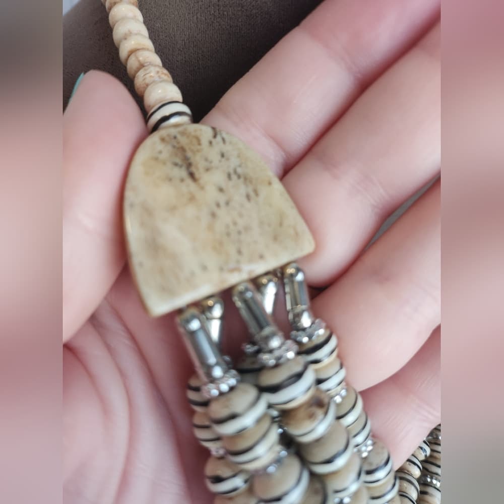 Multi-Strand Beaded Necklace With Hand Painted Bone - Thumbnail 3