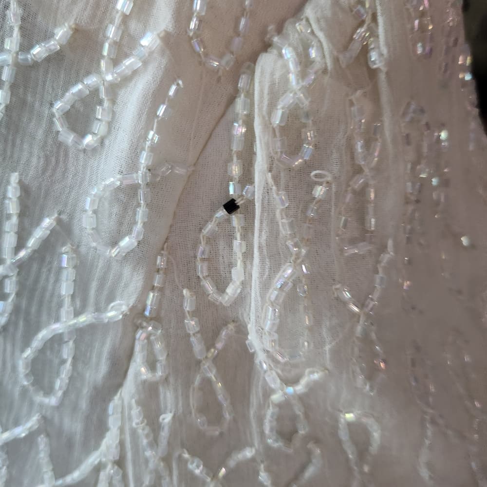 Silky Nites White Ivory Silk Fully Beaded 1980s Formal Dress - Thumbnail 8
