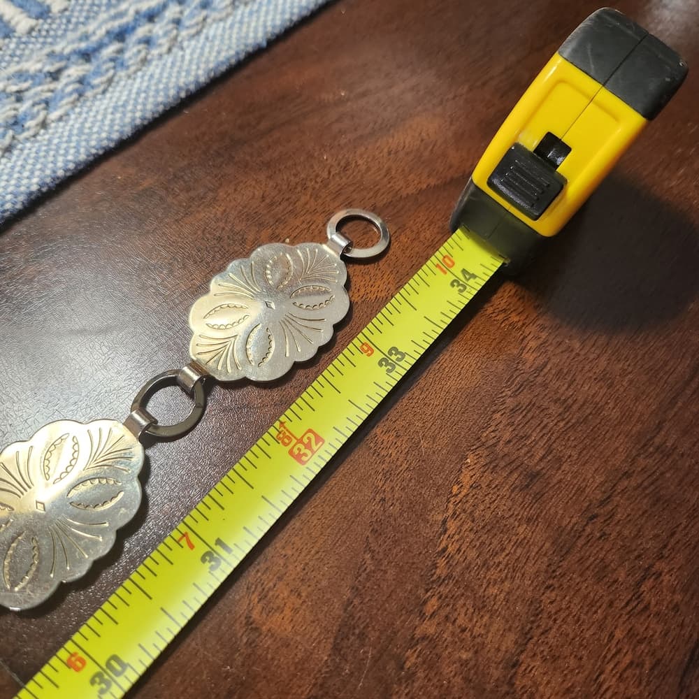 Vintage Fiesta Southwestern Style Floral Concho Link Chain Silver Tone Belt - Thumbnail 5
