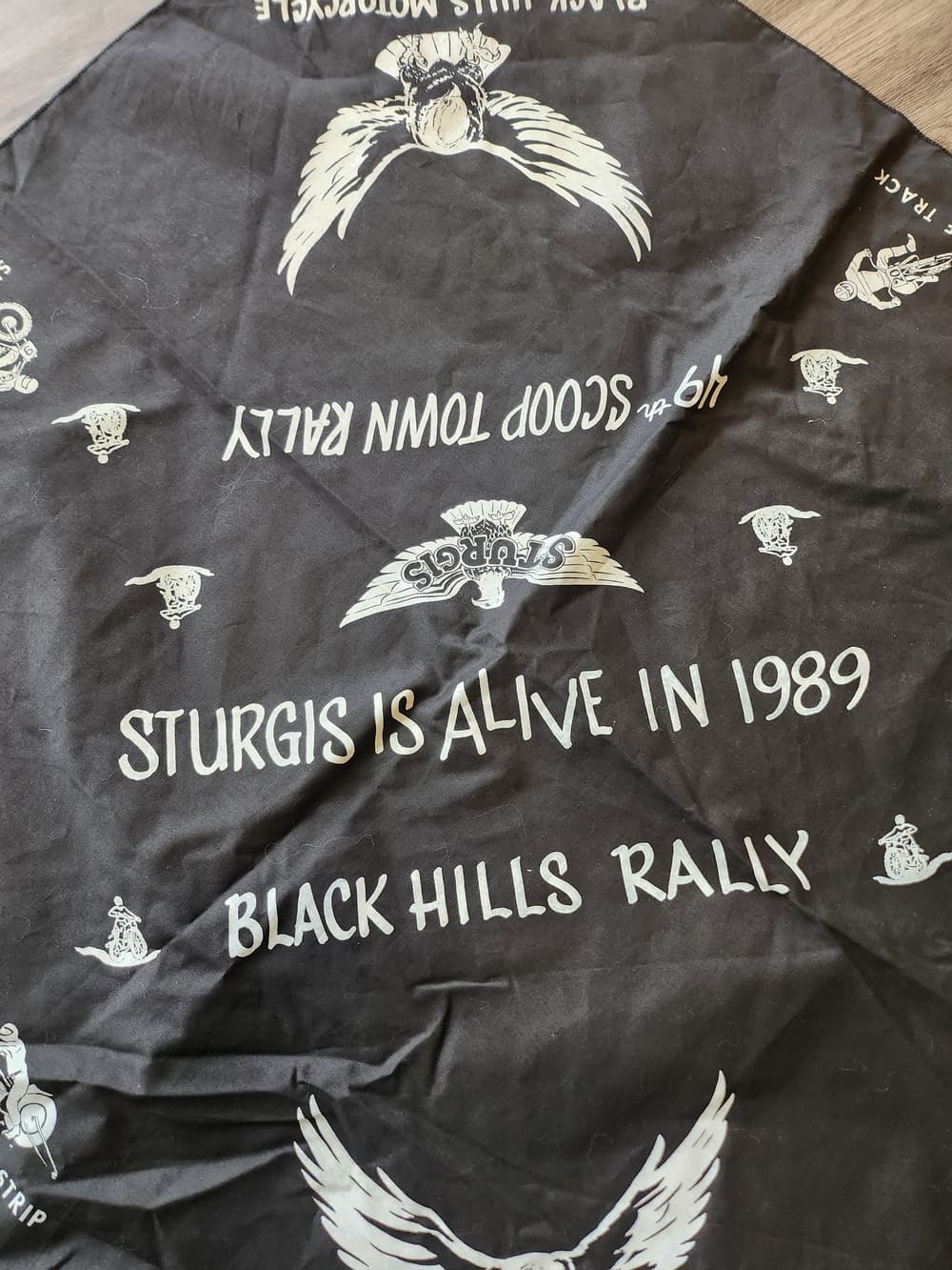 Sturgis 1989 Black Rally Bandana - Black & White - Thumbnail 4