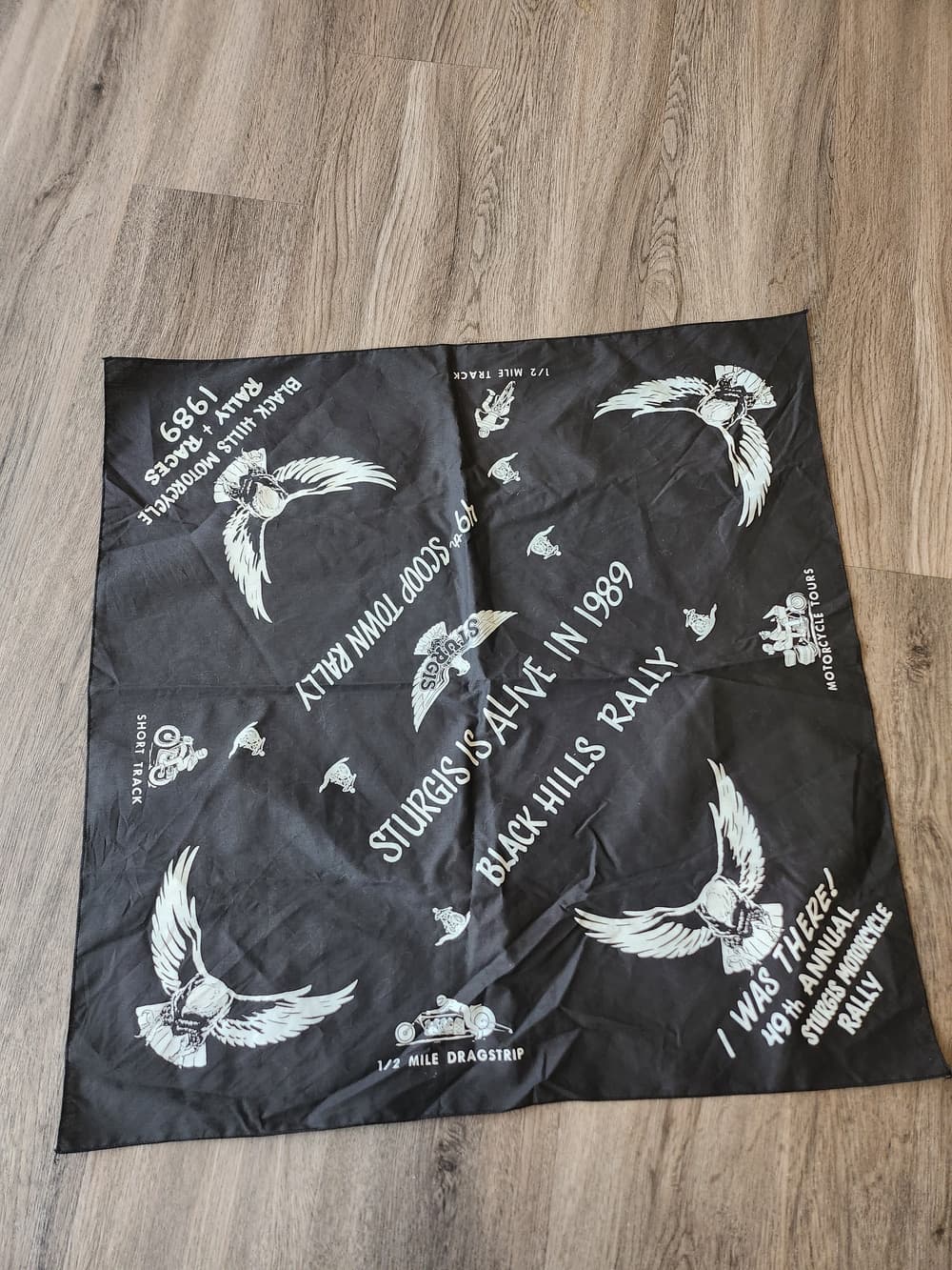 Sturgis 1989 Black Rally Bandana - Black & White