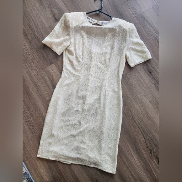 Silky Nites White Ivory Silk Fully Beaded 1980s Formal Dress - Thumbnail 17