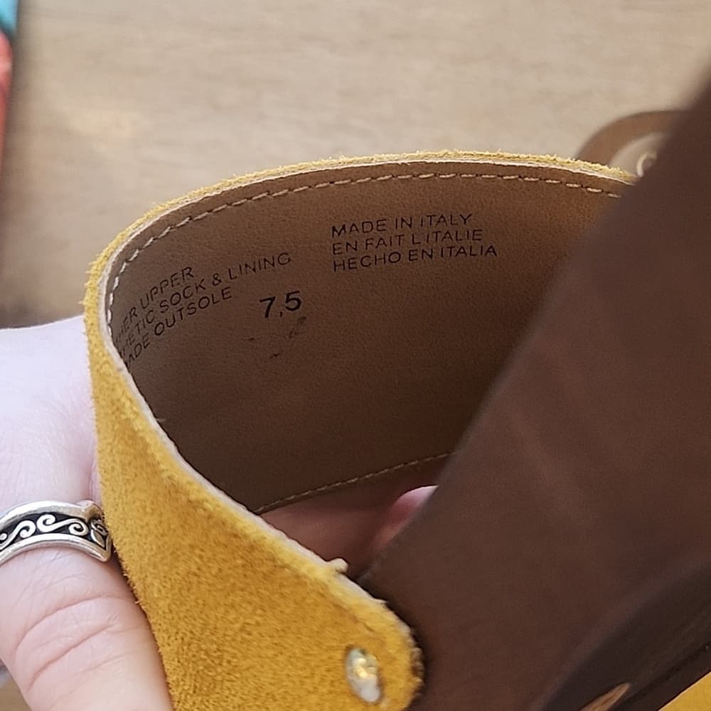 Seychelles Mustard Yellow Suede Slide Mules Studded Wood Made In Italy - Thumbnail 9