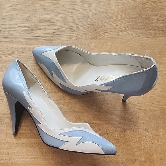 Vintage Pointed Toe Two-Tone Blue & Cream Pumps Made In SPAIN - Thumbnail 14