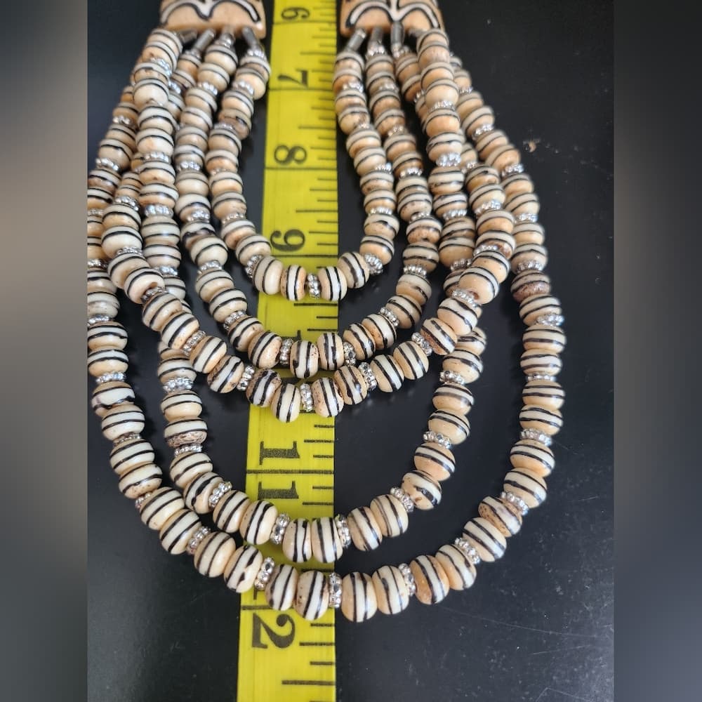 Multi-Strand Beaded Necklace With Hand Painted Bone - Thumbnail 6