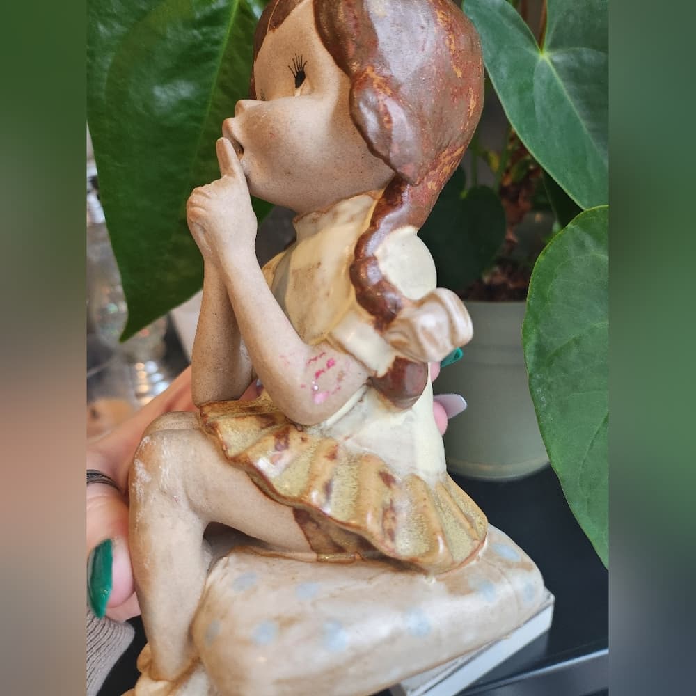 Charming Vintage Ceramic Cute Girl Shelf Sitter Figurine - Thumbnail 4
