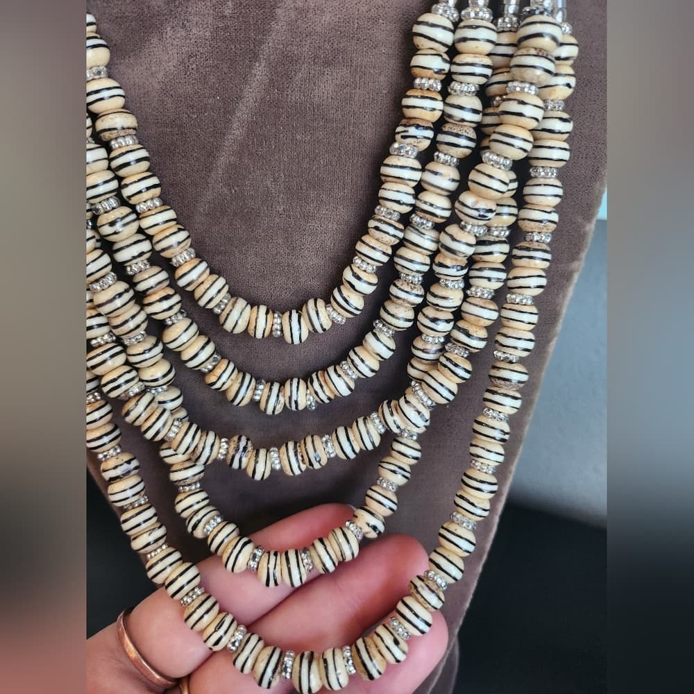 Multi-Strand Beaded Necklace With Hand Painted Bone - Thumbnail 5