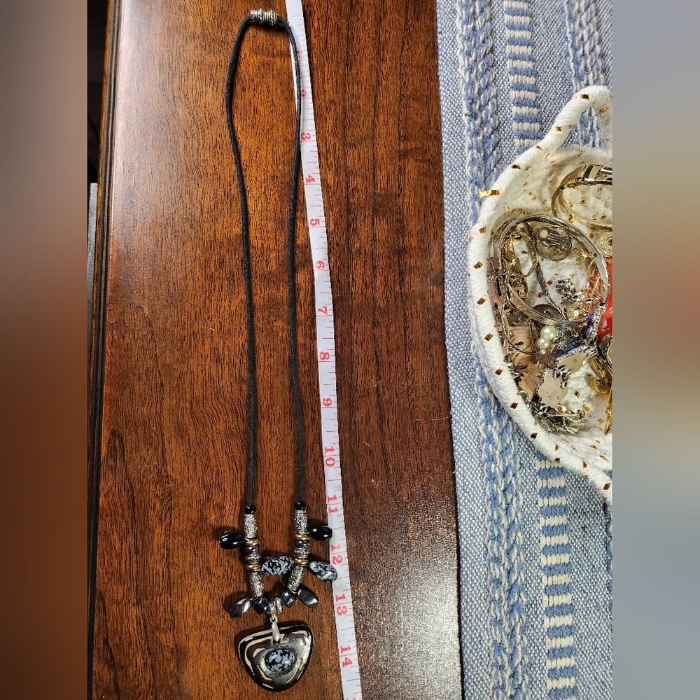 Hand Made Artisan Clay Pendant And Snowflake Obsidian Necklace - Thumbnail 6