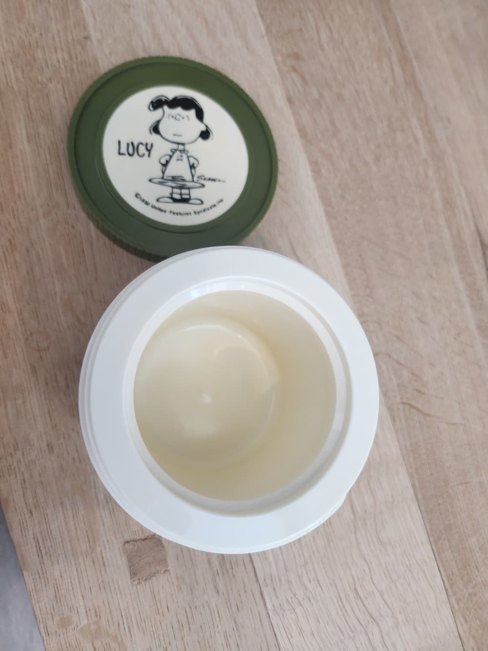 Vintage Lucy Peanuts Olive Green Round Container 1950 Hot Cold Thermous - Thumbnail 3