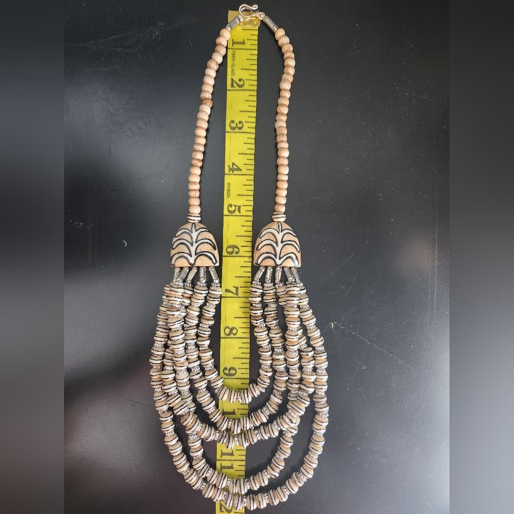 Multi-Strand Beaded Necklace With Hand Painted Bone - Thumbnail 7