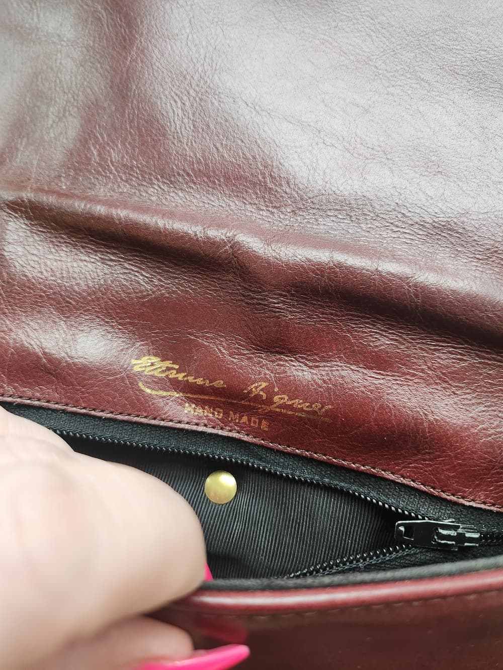Vintage Etienne Aigner Oxblood Hand Made Leather Shoulder Bag Turn Lock - Thumbnail 5