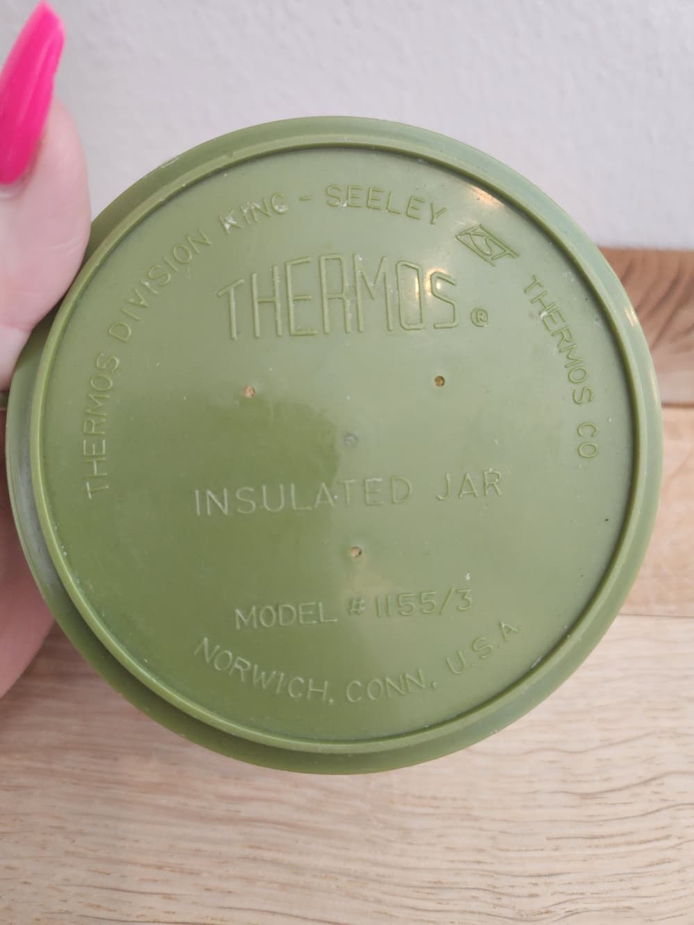 Vintage Lucy Peanuts Olive Green Round Container 1950 Hot Cold Thermous - Thumbnail 2