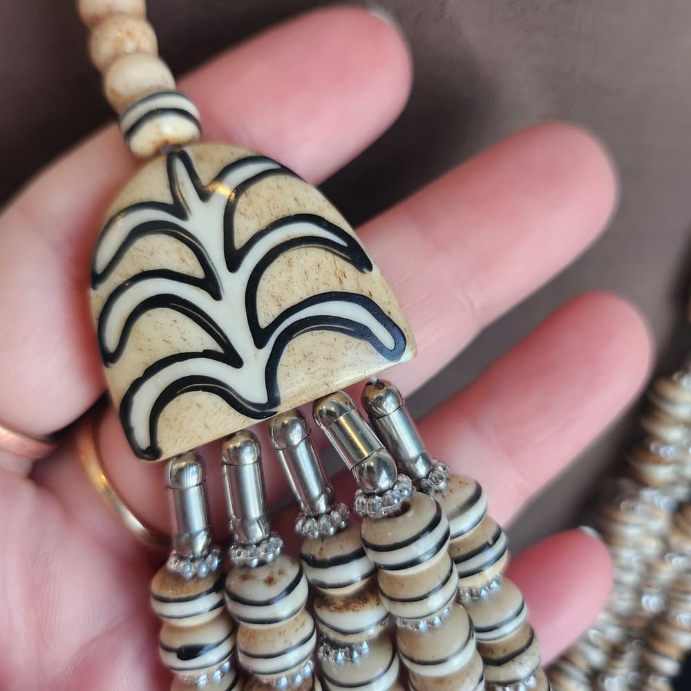 Multi-Strand Beaded Necklace With Hand Painted Bone - Thumbnail 4