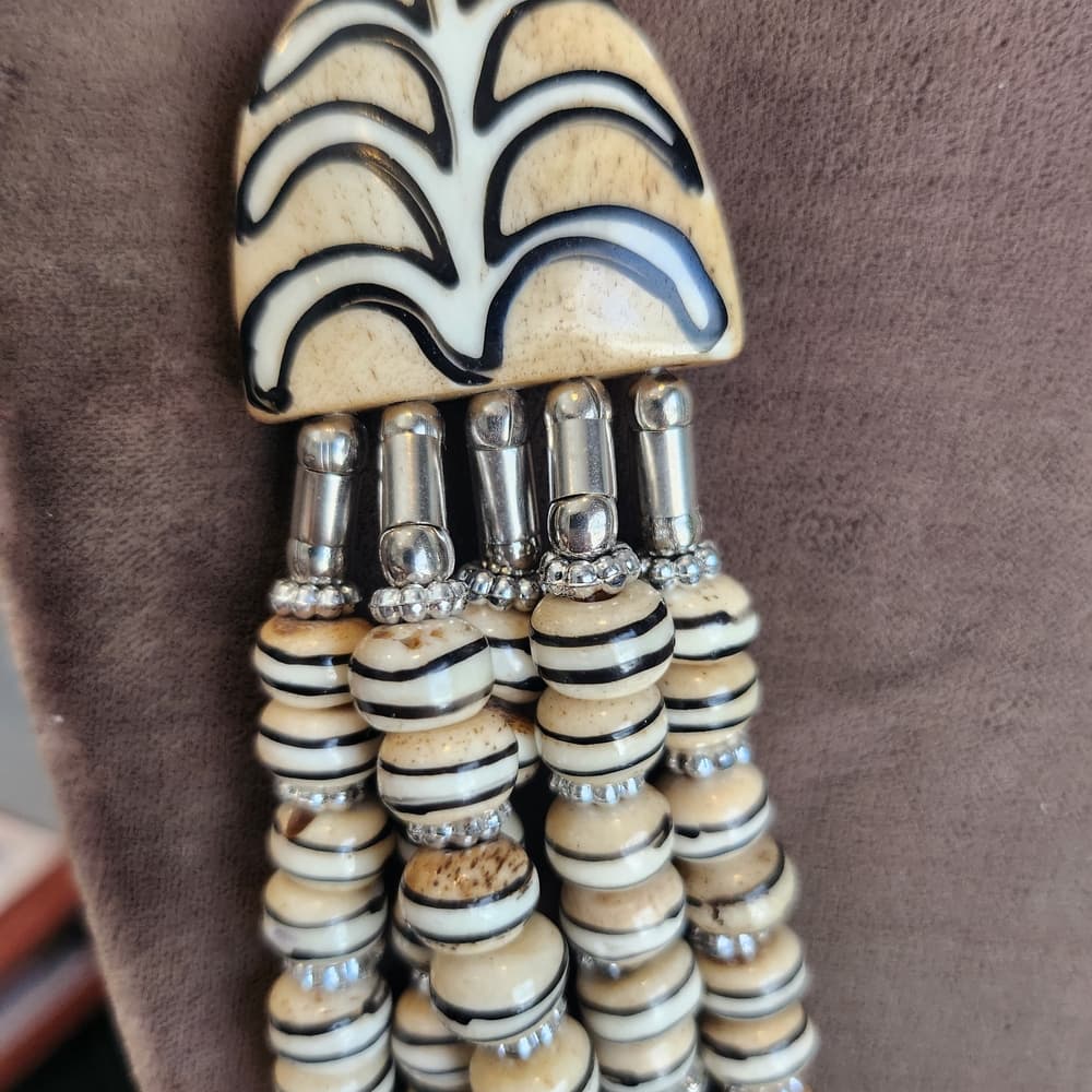 Multi-Strand Beaded Necklace With Hand Painted Bone - Thumbnail 2