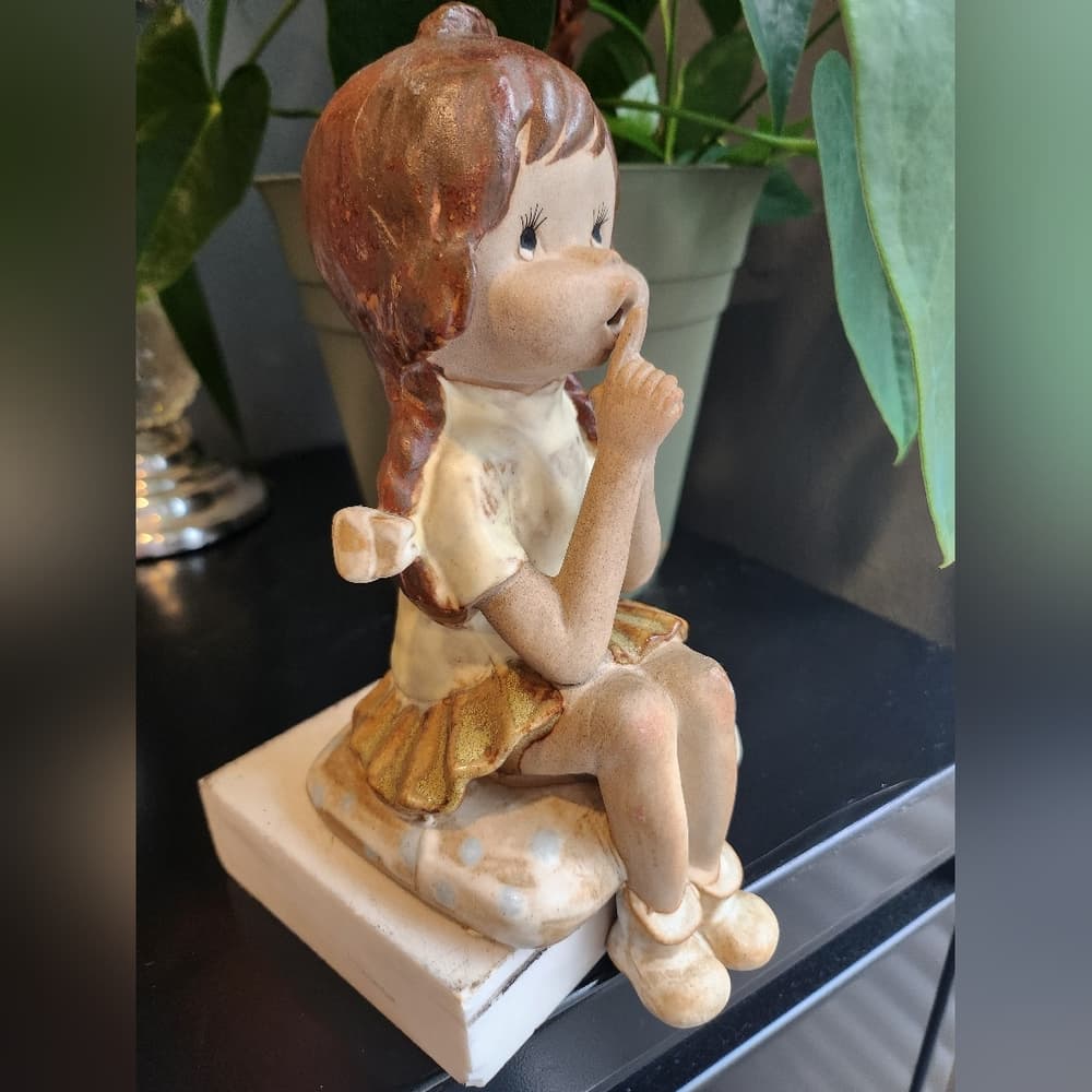 Charming Vintage Ceramic Cute Girl Shelf Sitter Figurine