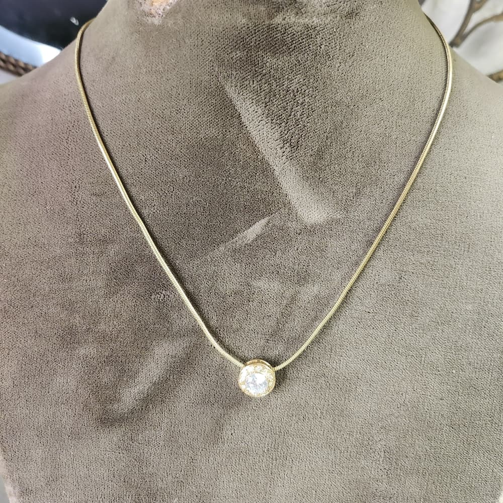 Nadri Gold Necklace with Round CZ Solitare Pendant Necklace - Thumbnail 10