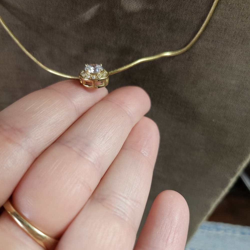 Nadri Gold Necklace with Round CZ Solitare Pendant Necklace - Thumbnail 3