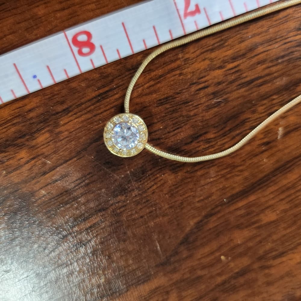 Nadri Gold Necklace with Round CZ Solitare Pendant Necklace - Thumbnail 6
