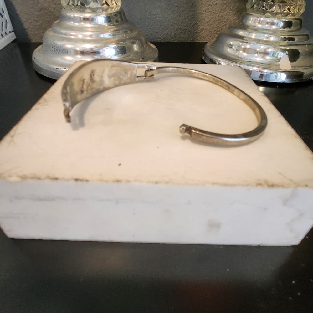 Vintage Alpaca Mexico Sterling Silver Purple With Shell Inlay Flower Bracelet - Thumbnail 4