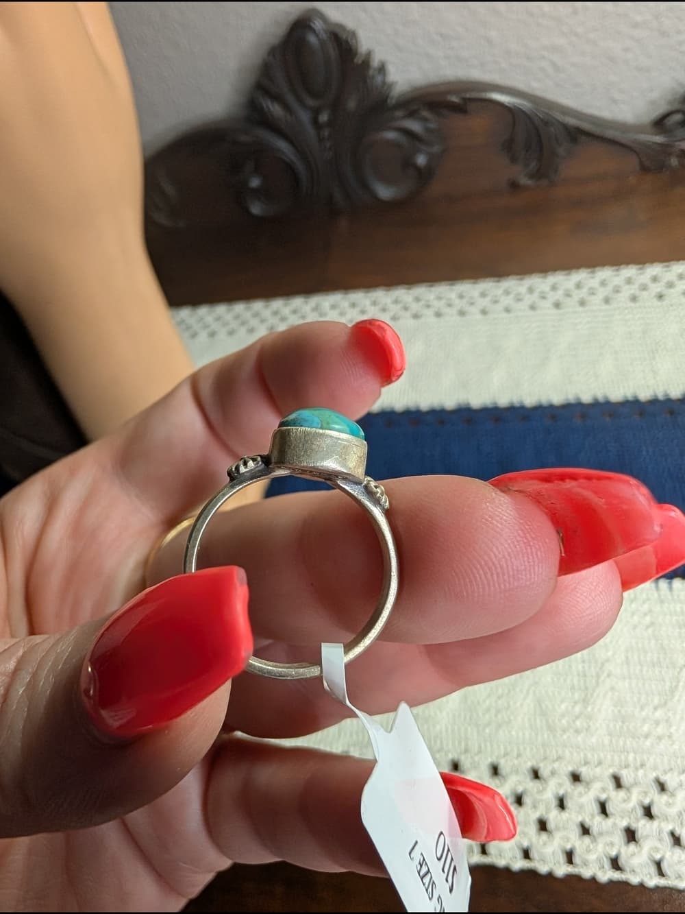 Southwestern Style Sterling Silver Teardrop Mojave Turquoise Ring - Size 7 - Thumbnail 7