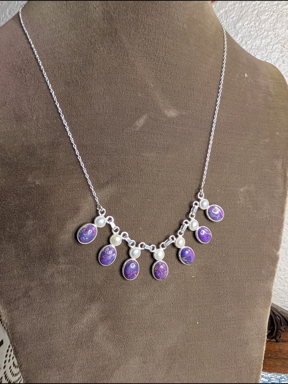Mojave Purple Turquoise Southwestern Style Necklace With Pearl Accents - Thumbnail 9