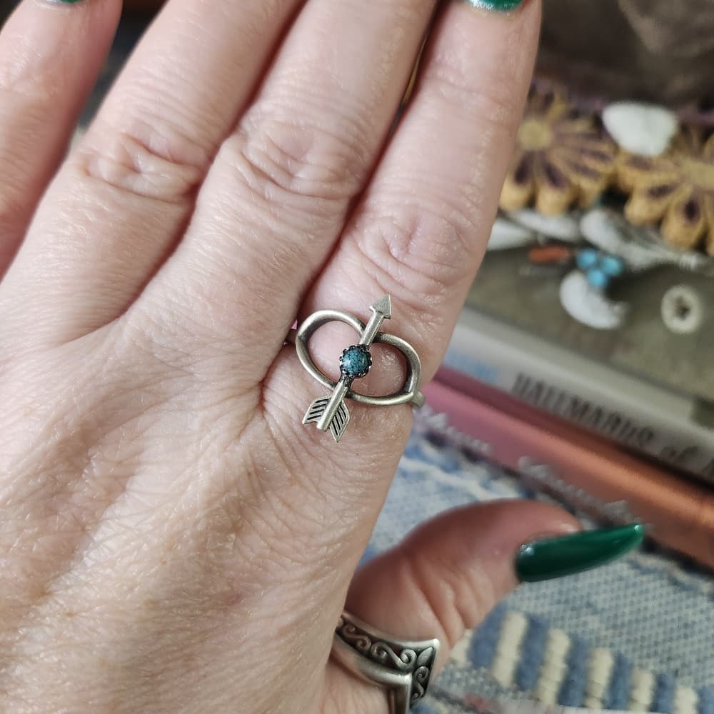 New - Sterling Silver Arrow Ring with Turquoise Stone Center Sz 6 - Thumbnail 2