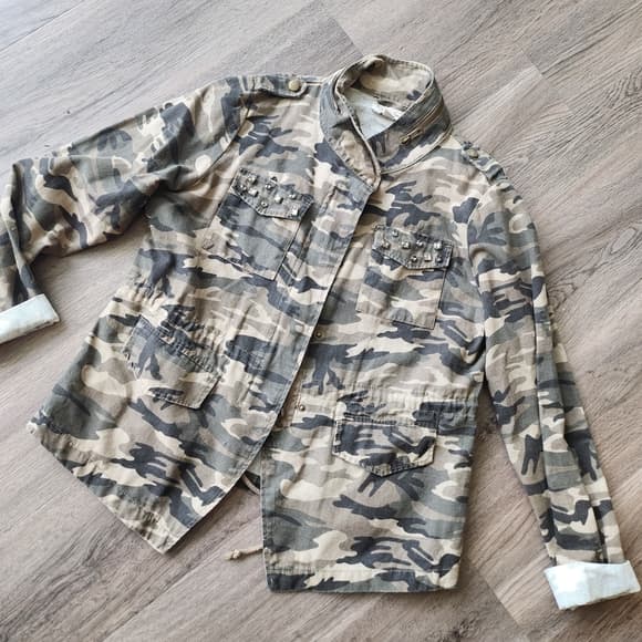 JJ Winter Bedazzled Women's Camo Design Utility Jean Jacket - Beige/Olive - Thumbnail 13