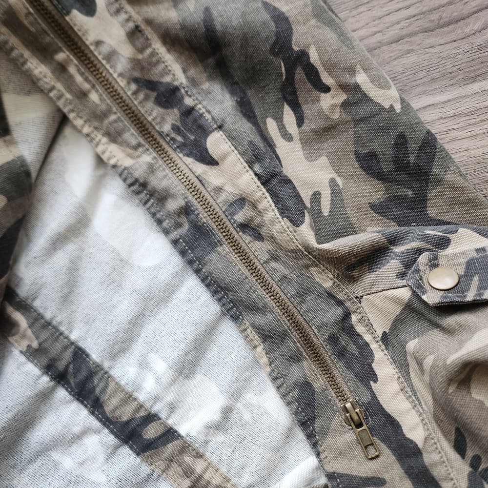 JJ Winter Bedazzled Women's Camo Design Utility Jean Jacket - Beige/Olive - Thumbnail 7