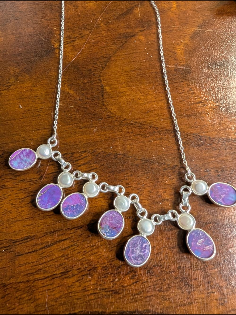 Mojave Purple Turquoise Southwestern Style Necklace With Pearl Accents - Thumbnail 6